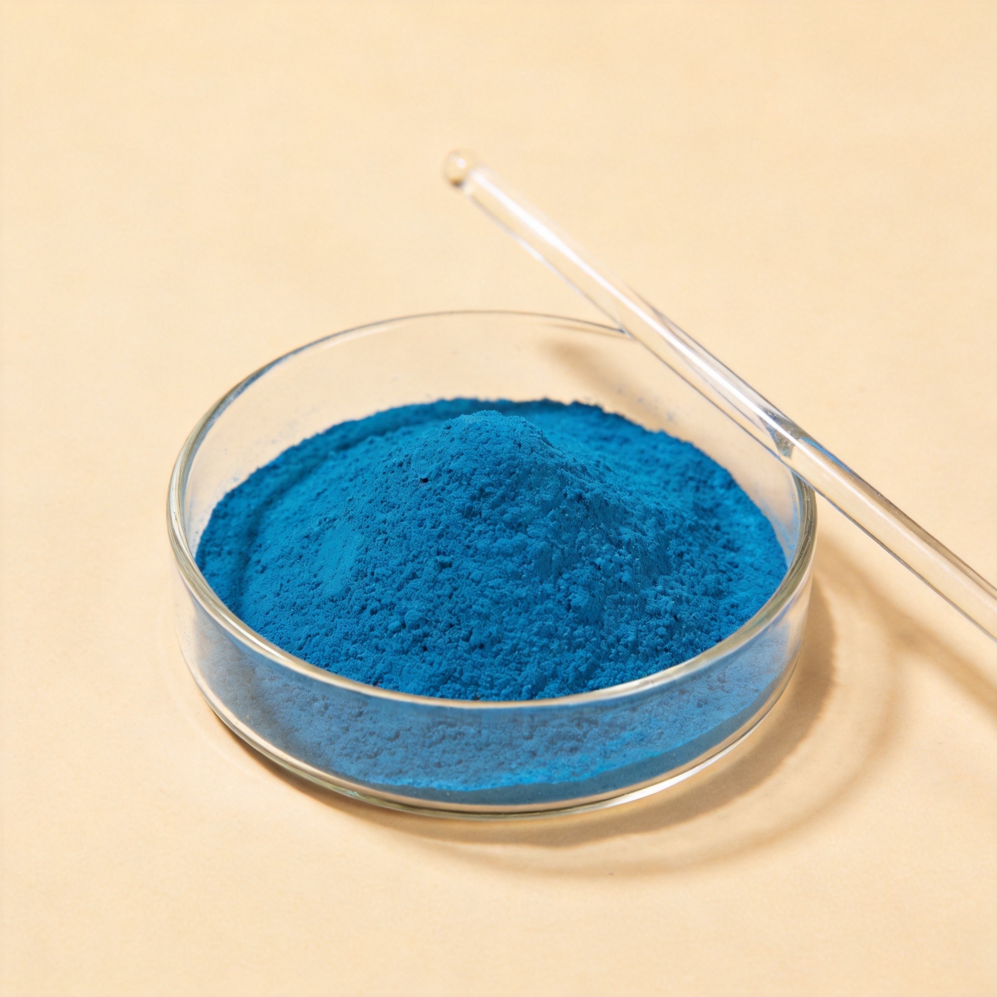 Dish of fine blue AHK-Cu copper peptide powder